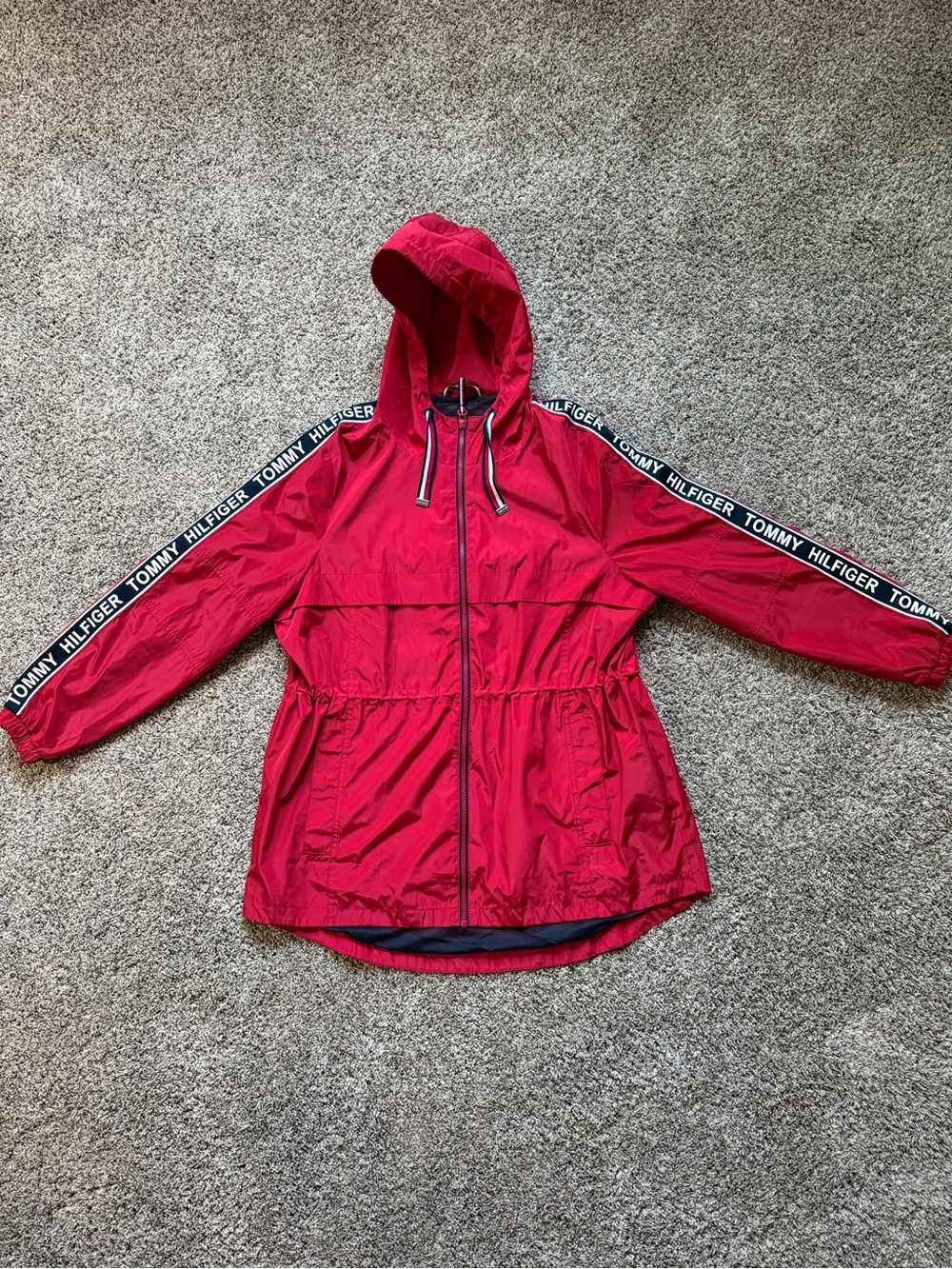 Tommy Hilfiger Bright Red Hooded Utility Jacket with Logo Tape